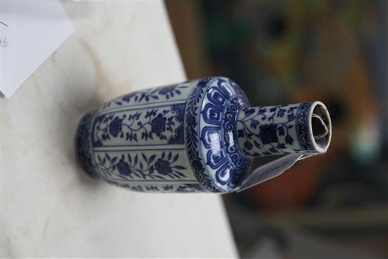 A Chinese blue and white bottle vase, Qianlong mark but later painted in Ming style, 20cm